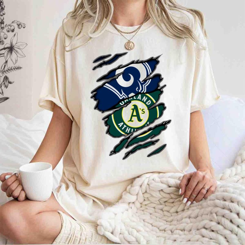 Rams Oakland Athletics Dual Fan Torn Layers T Shirt t shirt 1 1