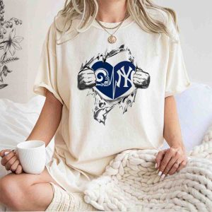 Rams Yankees Heart Rip Split Graphic T-Shirt For Fans