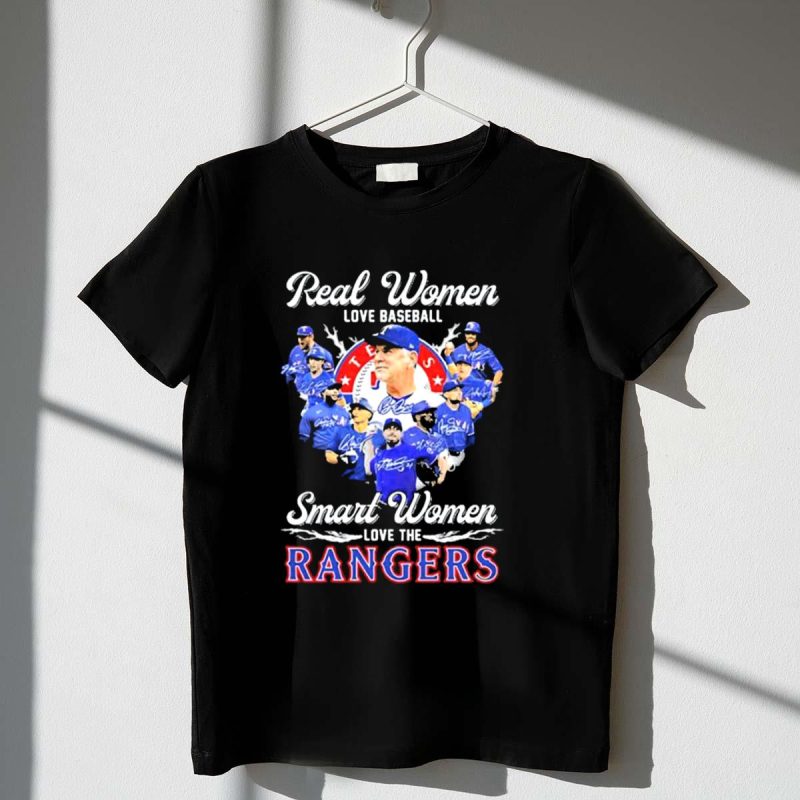 Real Women Love Baseball Smart Women Love The Texas Rangers Team Montage T Shirt t shirt 1 1