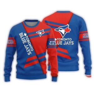 Red And Blue Diagonal Stripes Toronto Blue Jays Ugly Sweater