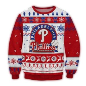 Philadelphia Phillies Christmas Ugly Sweater with Logo & Ball Pattern