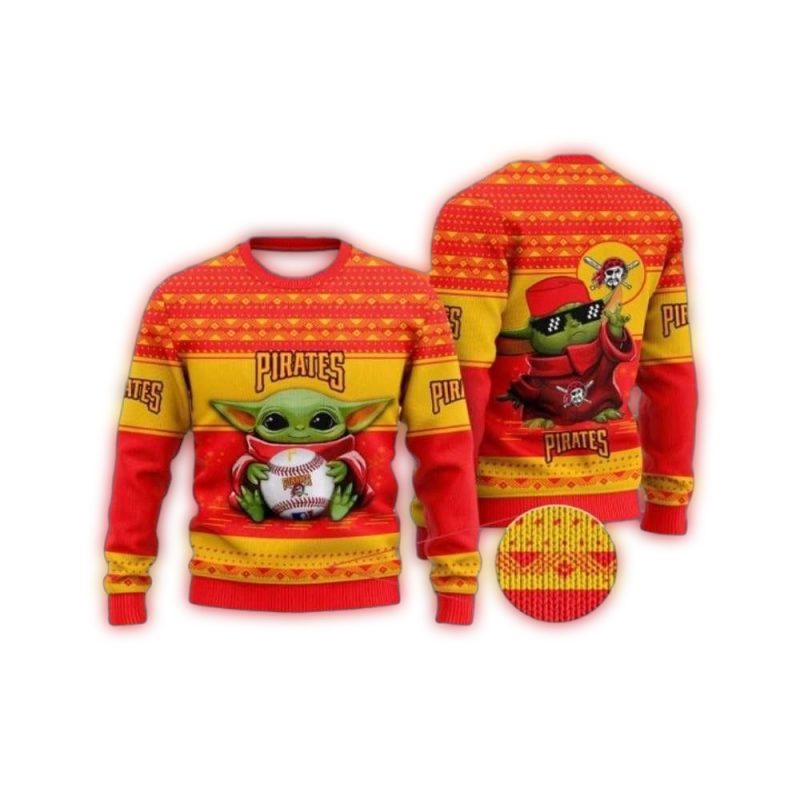 Baby Yoda Holding Ball Pittsburgh Pirates Ugly Christmas Sweater