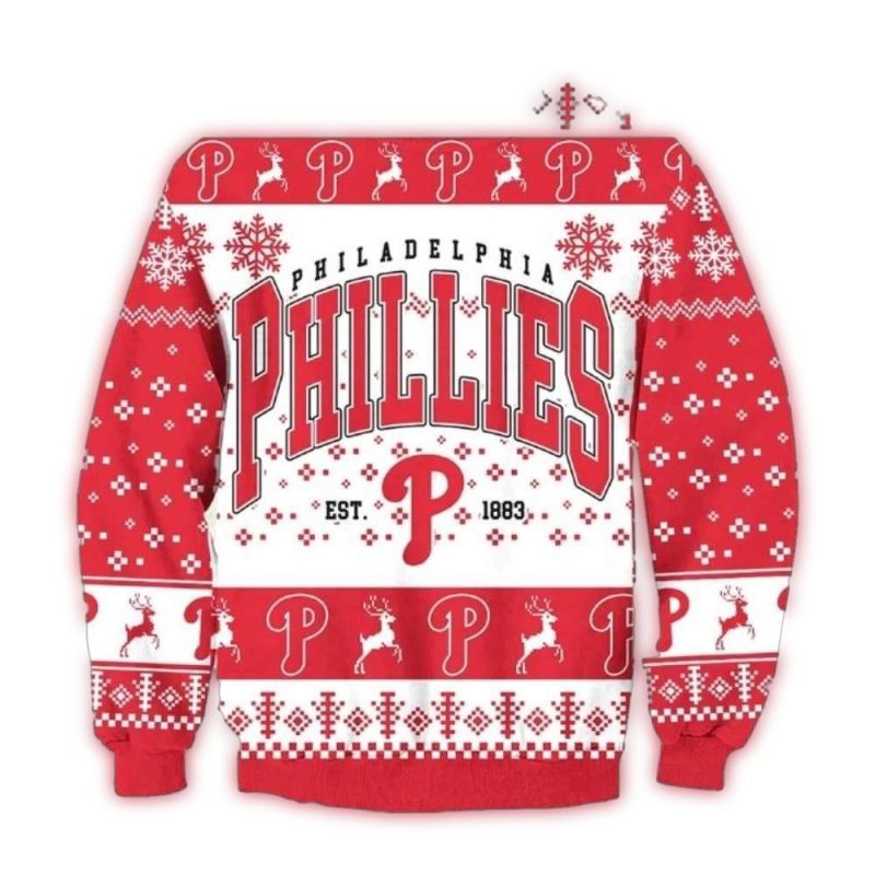 Philadelphia Phillies Deer Pattern Ugly Christmas Sweater for Fans