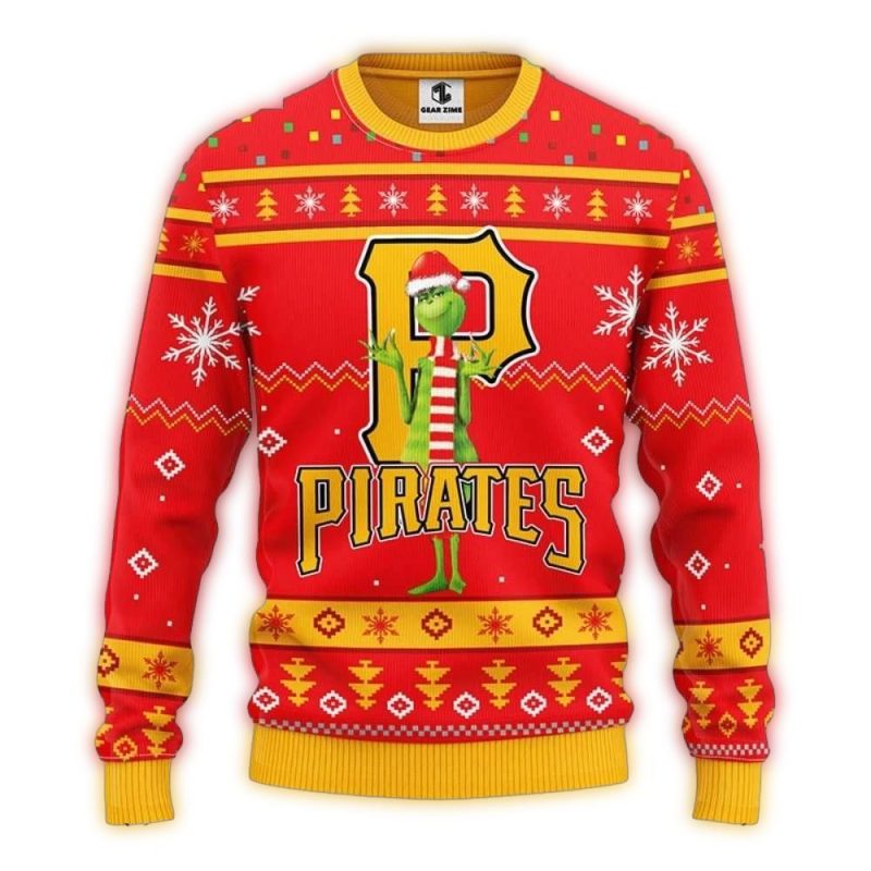 Pittsburgh Pirates Grinch Christmas Ugly Sweater in Red