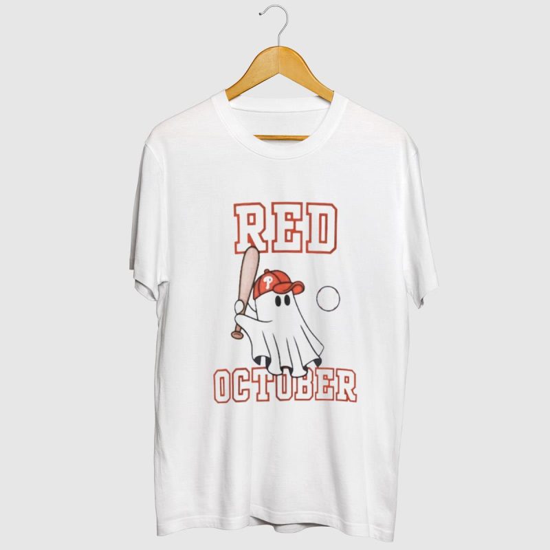 Red October Phillies Ghost T-Shirt - Stylish Philadelphia Baseball Gear - Image 2