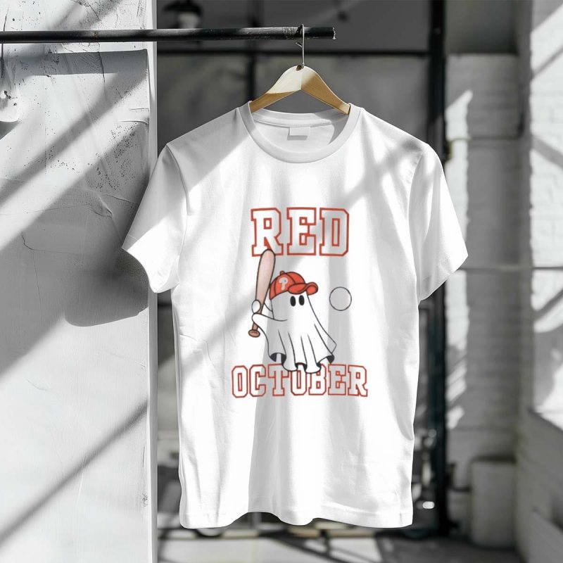 Red October Phillies Ghost T-Shirt - Stylish Philadelphia Baseball Gear - Image 3
