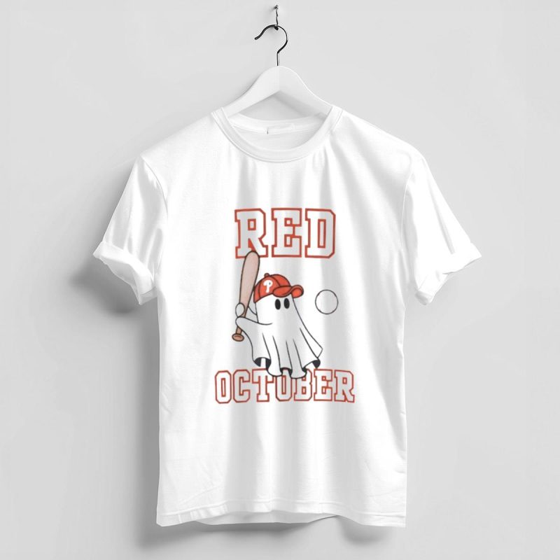 Red October Phillies Ghost T-Shirt - Stylish Philadelphia Baseball Gear - Image 4