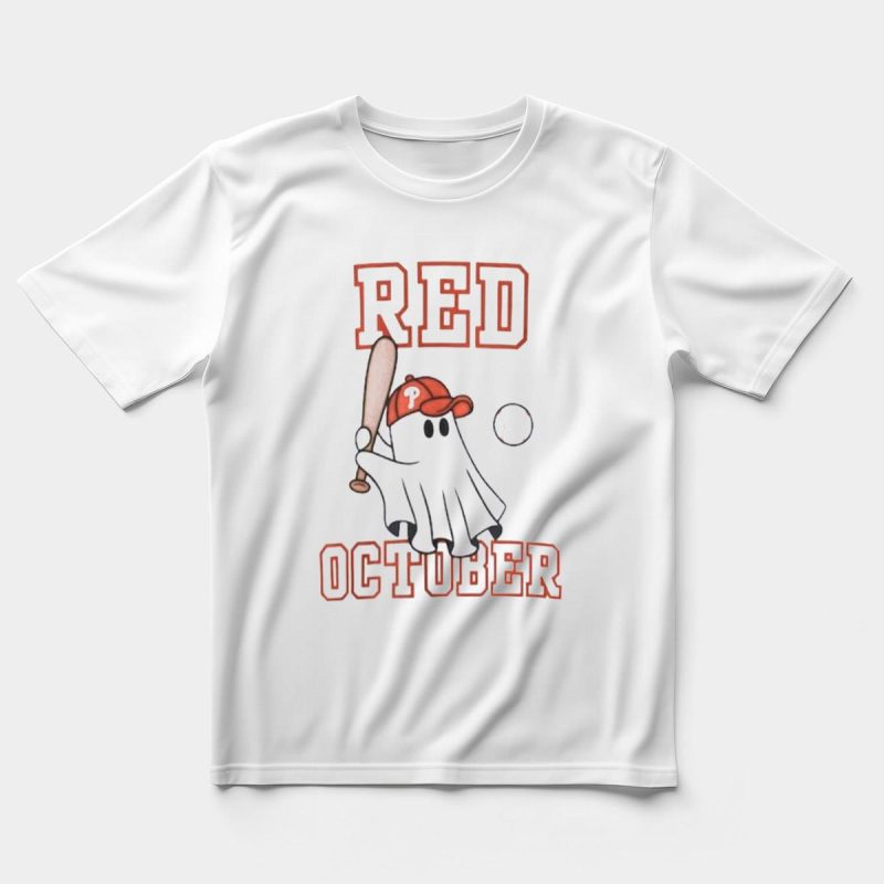 Red October Phillies Ghost T-Shirt - Stylish Philadelphia Baseball Gear - Image 5