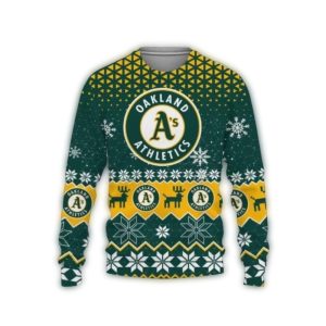 Oakland Athletics Christmas Ugly Sweater With Reindeer & Snowflakes