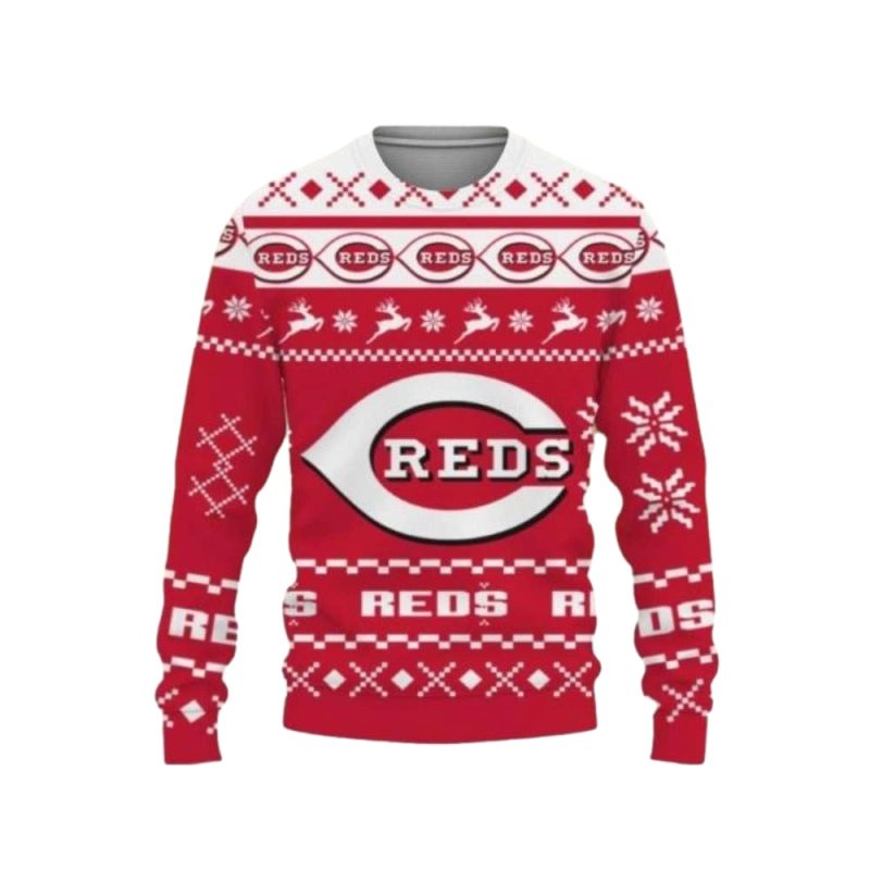 Reindeer Design Cincinnati Reds 3D Ugly Sweater 1