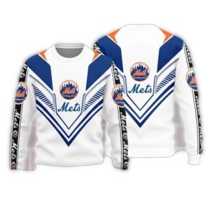 Retro Mets Chevron Print White Sweatshirt For Stylish Fans