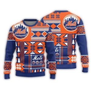 Retro New York Mets Pattern Sweater - Cozy Ugly Holiday Knit