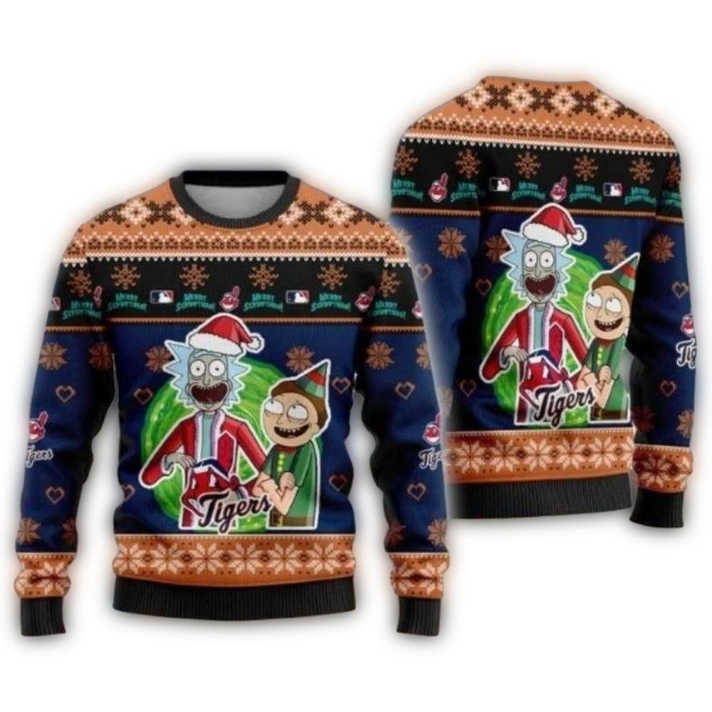 Rick And Morty Detroit Tigers Christmas All Over Print Sweatshirt 1