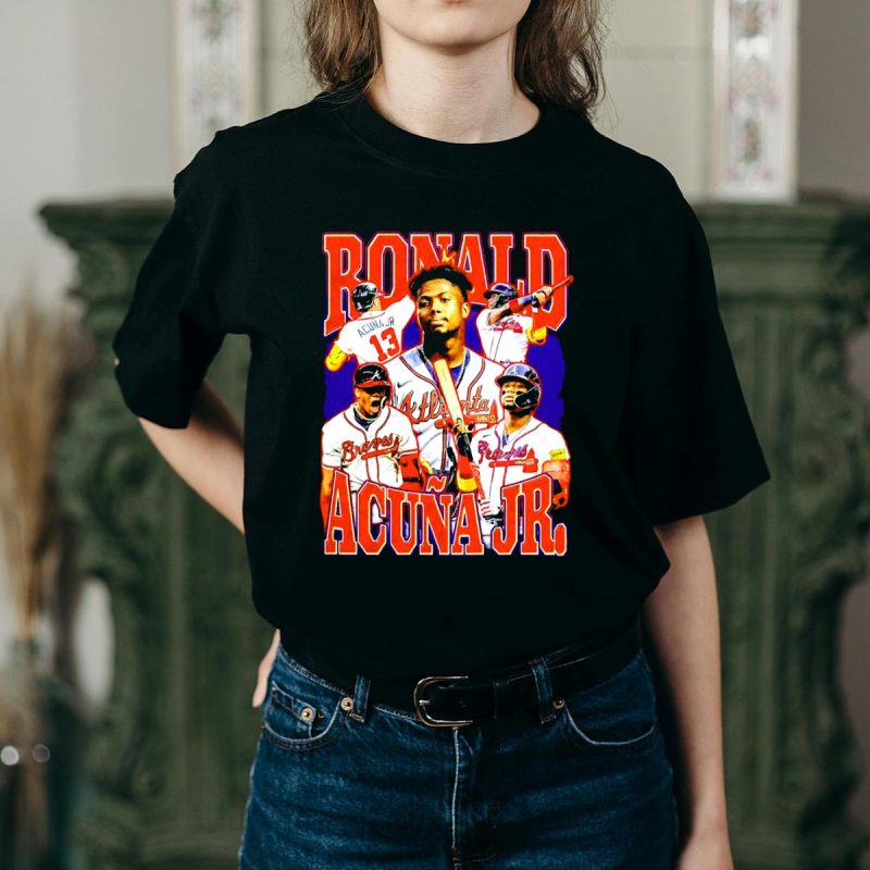 Ronald Acuña Jr Atlanta Braves Vintage Baseball Player Collage T-Shirt - Image 2