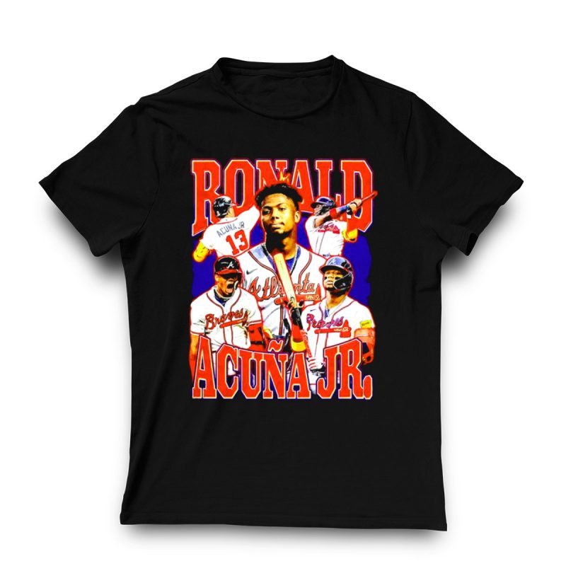 Ronald Acuña Jr Atlanta Braves Vintage Baseball Player Collage T-Shirt - Image 3
