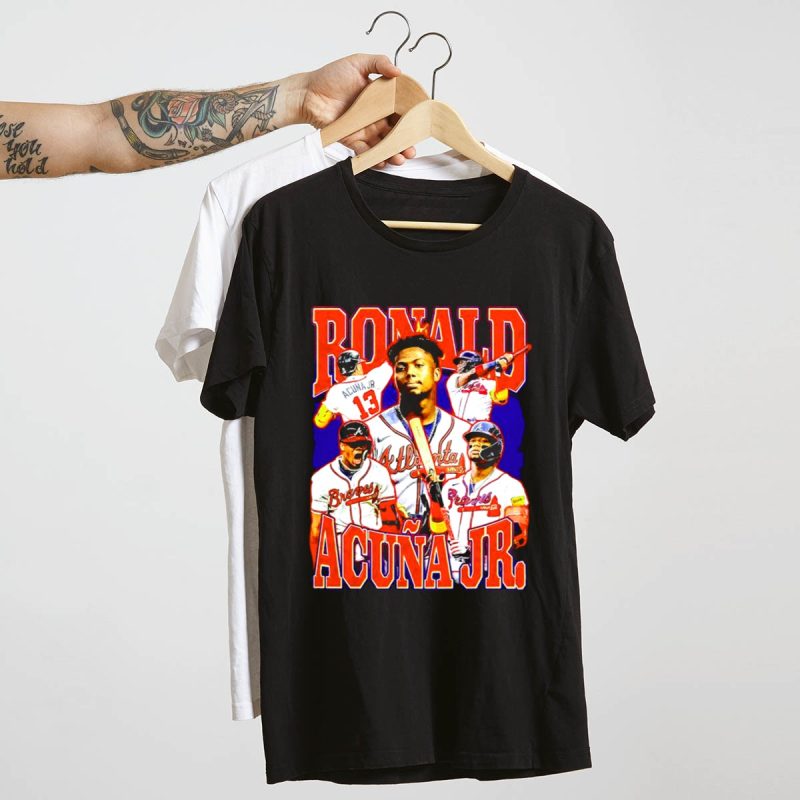 Ronald Acuña Jr Atlanta Braves Vintage Baseball Player Collage T-Shirt - Image 4