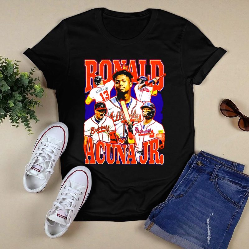 Ronald Acuña Jr Atlanta Braves Vintage Baseball Player Collage T-Shirt - Image 5