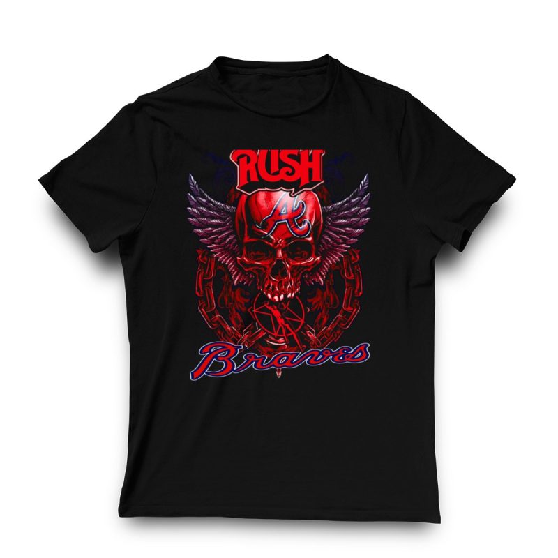 Atlanta Braves Skull With Wings & Chains Graphic T-Shirt For Fans - Image 3