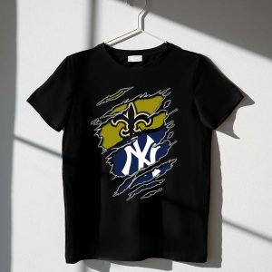 Saints Yankees Logo Crossover T-Shirt For Football And Baseball Fans