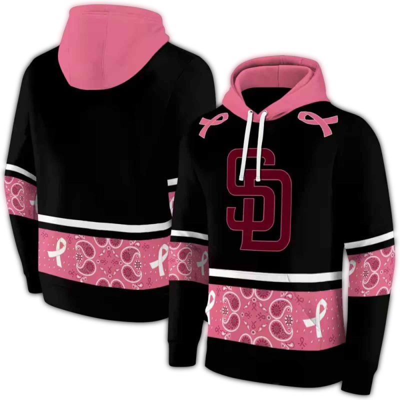 San Diego Padres Awareness Ribbon Black Pink AOP Hoodie 1