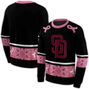 San Diego Padres Awareness Ribbon Black And Pink All-Over Print Sweatshirt