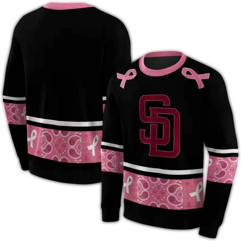 San Diego Padres Awareness Ribbon Black Pink AOP Sweatshirt 1