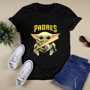 San Diego Padres Baby Yoda T-Shirt With Baseball Bat And Ball Design