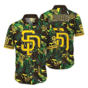 Vintage San Diego Padres Hawaiian Shirt With Floral Leaf Pattern
