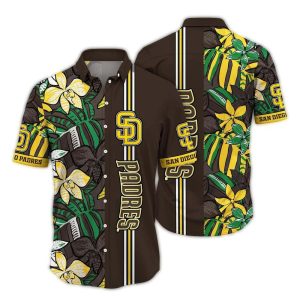 San Diego Padres Floral Leaf Stripe Hawaiian Shirt For Men