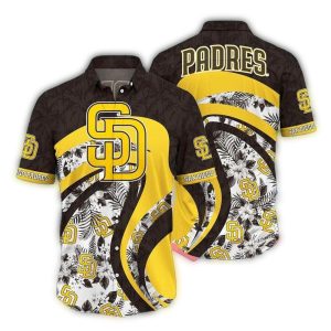 San Diego Padres Floral Print Hawaiian Shirt In Black And White