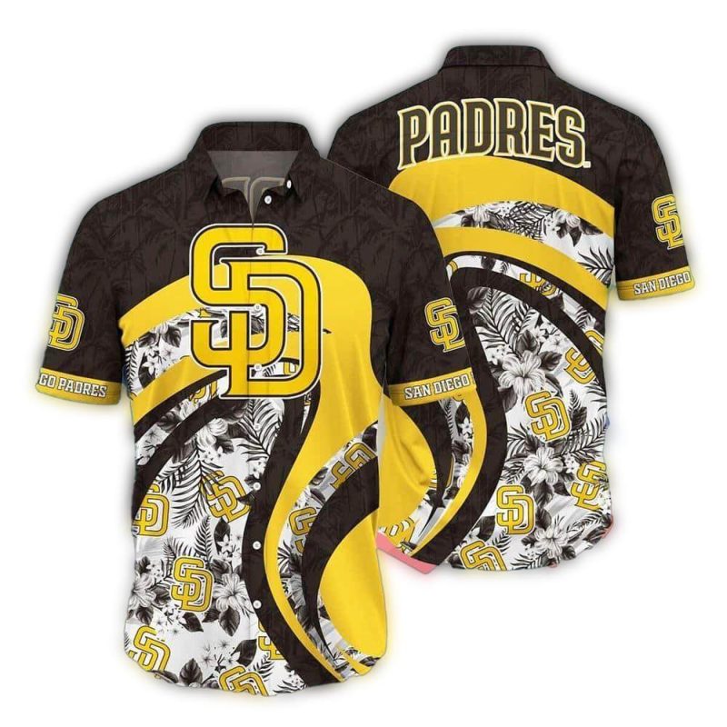 San Diego Padres Flower Pattern White and Black Hawaiian Shirt 1