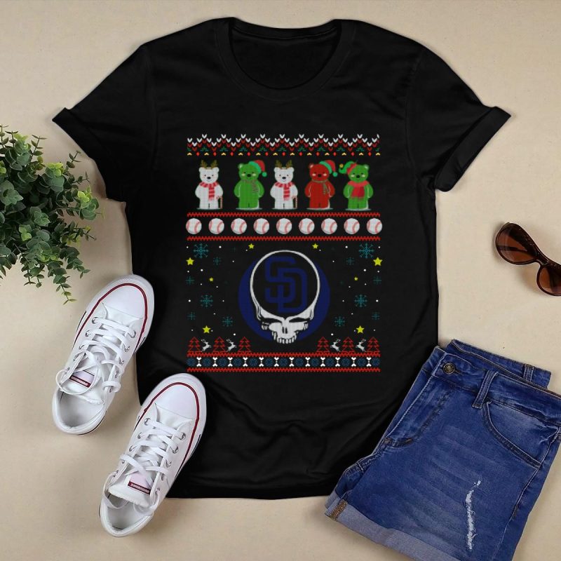 San Diego Padres Grateful Dead Bears Ugly Christmas T Shirt Black 1