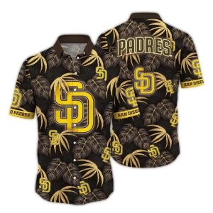 Vintage San Diego Padres Hawaiian Shirt With Leaf Pattern Design