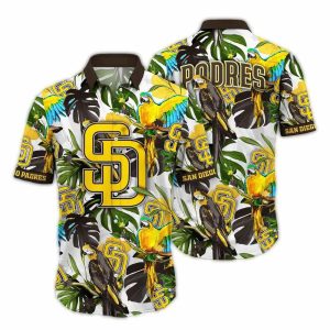 San Diego Padres Hawaiian Shirt With Parrot And Leaf Print Design