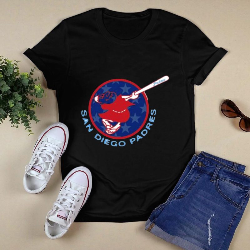 San Diego Padres Patriotic Stars Red Swinging Friar T Shirt Black 1