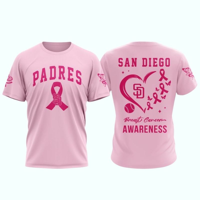 San Diego Padres Pink Breast Cancer Awareness AOP T Shirt 1