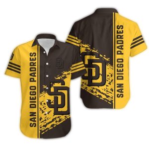 San Diego Padres Black And Yellow Striped Hawaiian Shirt For Fans