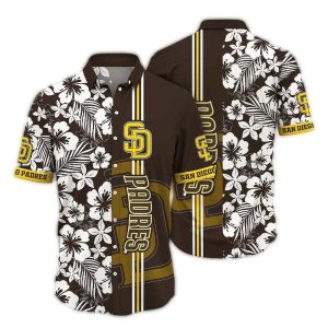 Vintage San Diego Padres Hawaiian Shirt With Stripe Flower Design