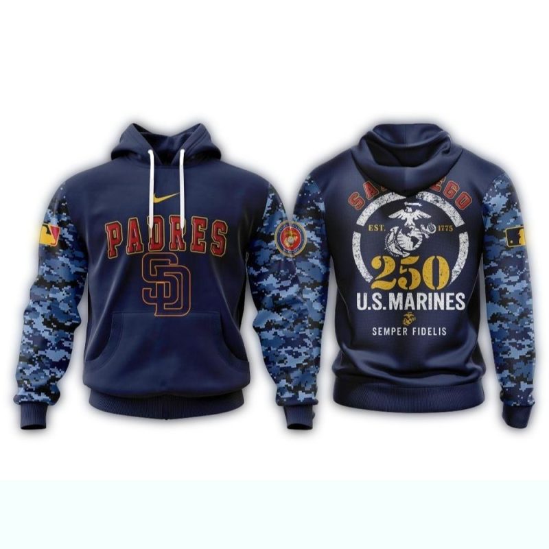 San Diego Padres USMC 250th Birthday AOP Hoodie 1
