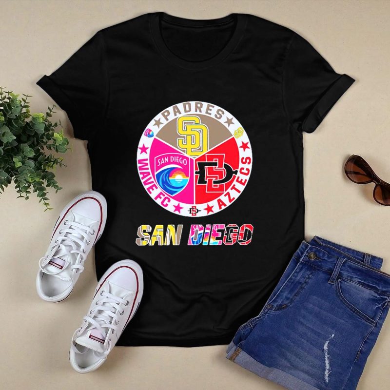 San Diego Padres Wave FC Aztecs Sports Team T Shirt Black 1