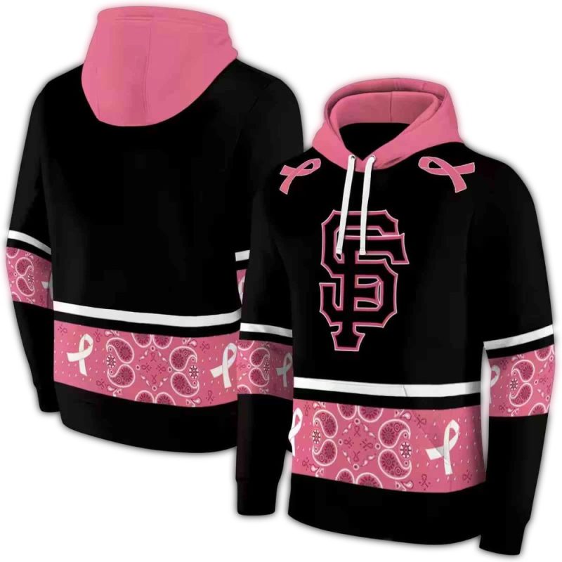 San Francisco Giants Awareness Ribbon Black Pink All over Print Hoodie 1