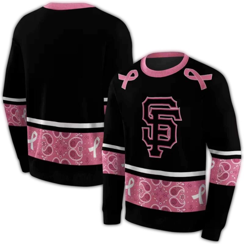 San Francisco Giants Awareness Ribbon Black Pink All over Print Sweatshirt 1