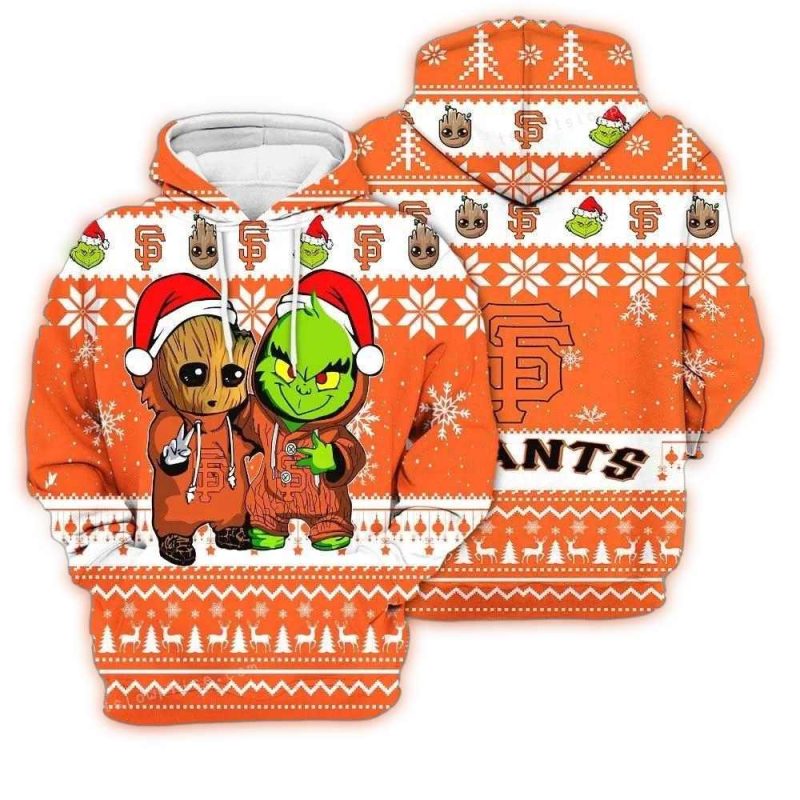 San Francisco Giants Baby Groot And Grinch All over Print Hoodie 1