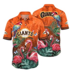Vintage San Francisco Giants Hawaiian Shirt With Flamingo & Parrot Design