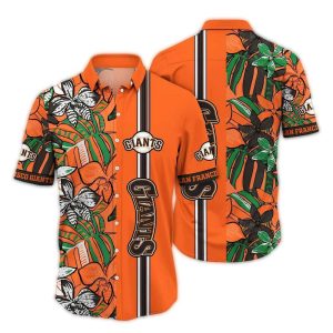 Floral Leaf Stripe Hawaiian Shirt - San Francisco Giants Apparel