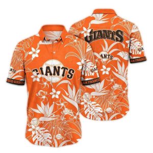 Vintage San Francisco Giants Hawaiian Shirt With Floral Leaf Design