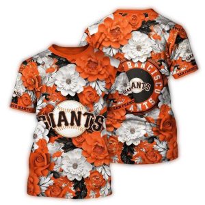 San Francisco Giants Floral Print T-Shirt - All Over Design
