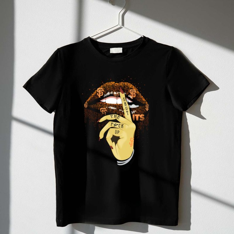 San Francisco Giants Glitter Lip Shut Up Hand Gesture Fan T Shirt t shirt 1 1