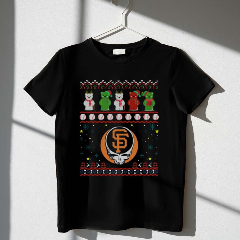 San Francisco Giants Grateful Dead Bears Christmas Baseball Skull Iconic T Shirt t shirt 1 1