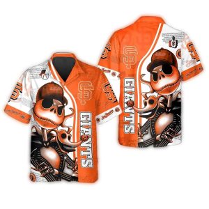San Francisco Giants Halloween Hawaiian Shirt Featuring Jack Skellington & Zero